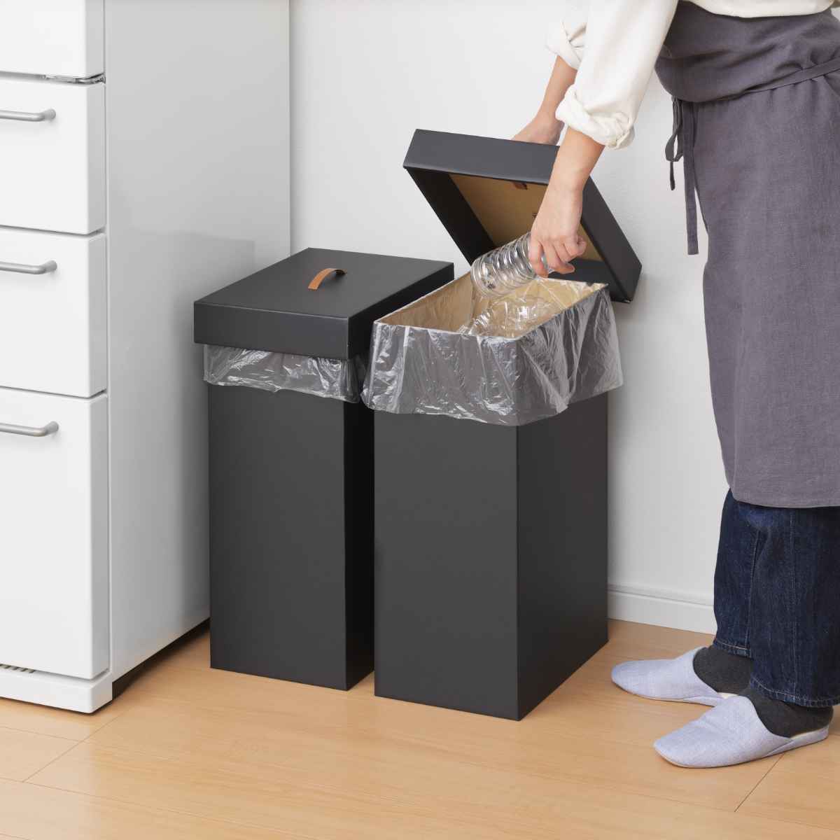 ブラック 二重構造 ごみ箱 40L SANKA ゴミ箱 40L 組み立て ダンボール 2台入り （ ごみ箱 40リットル