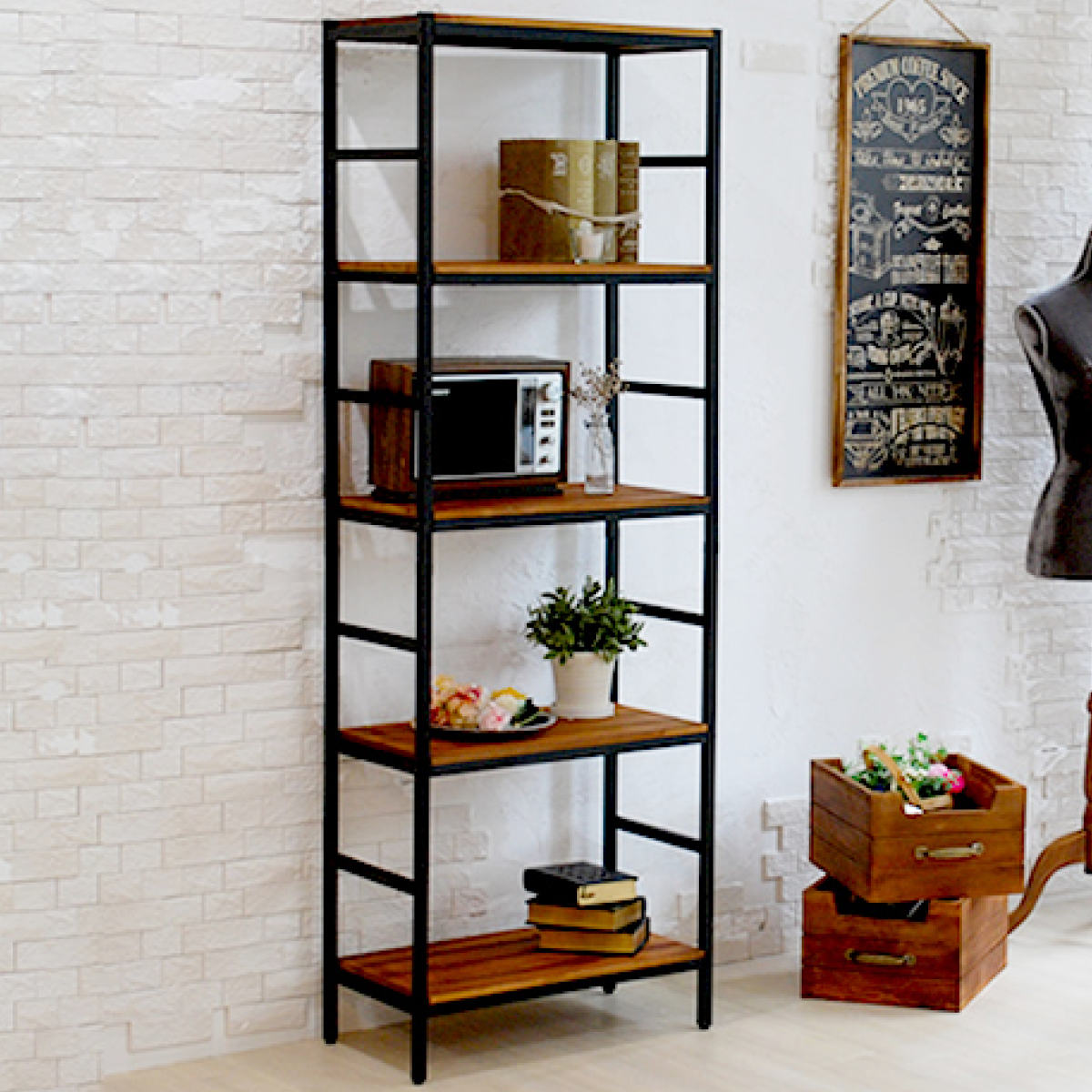 スチールラック 5段 60.5×32.5cm 天然木 BRICK （ ラック シェルフ 棚
