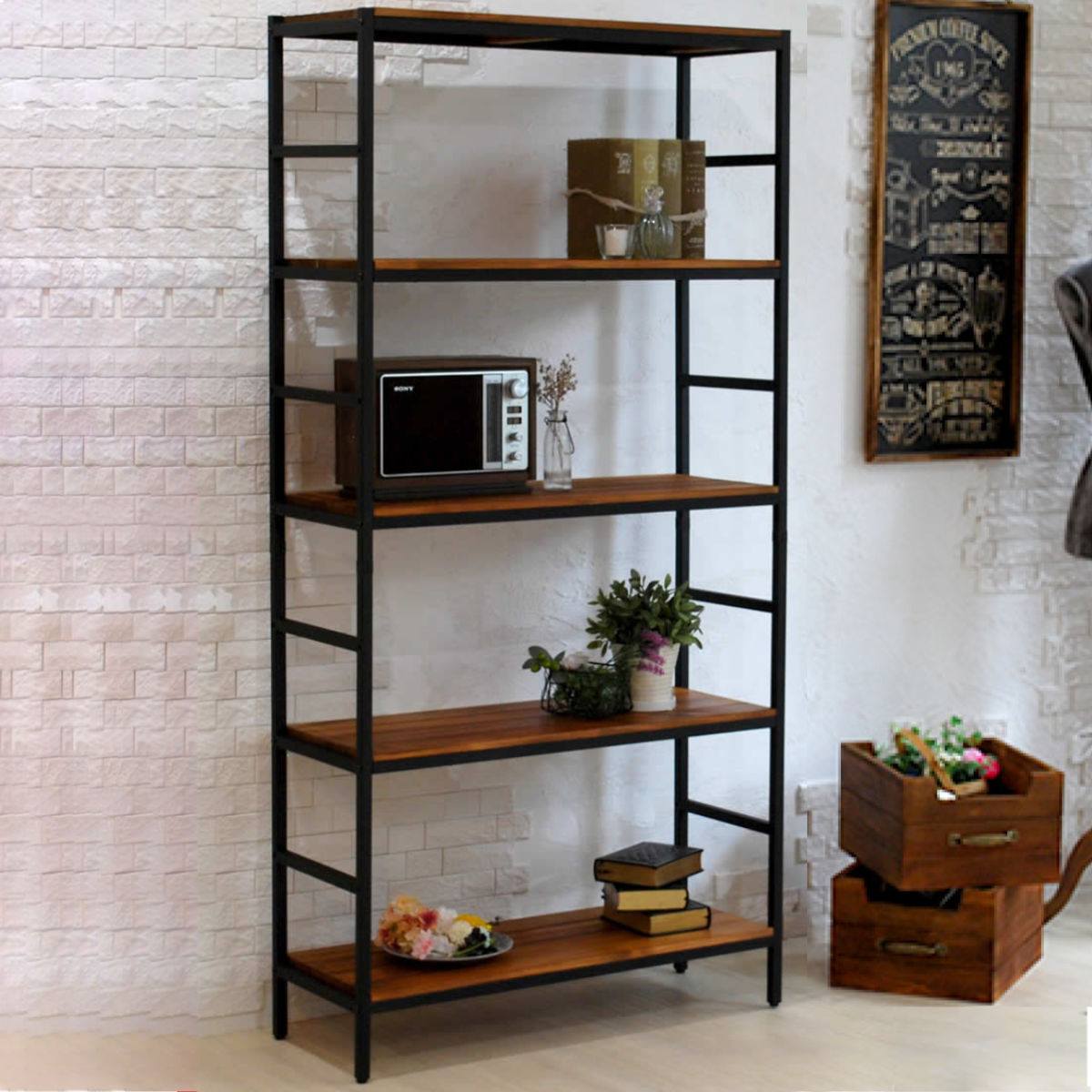 スチールラック 5段 87×32.5cm 天然木 BRICK （ ラック シェルフ 棚
