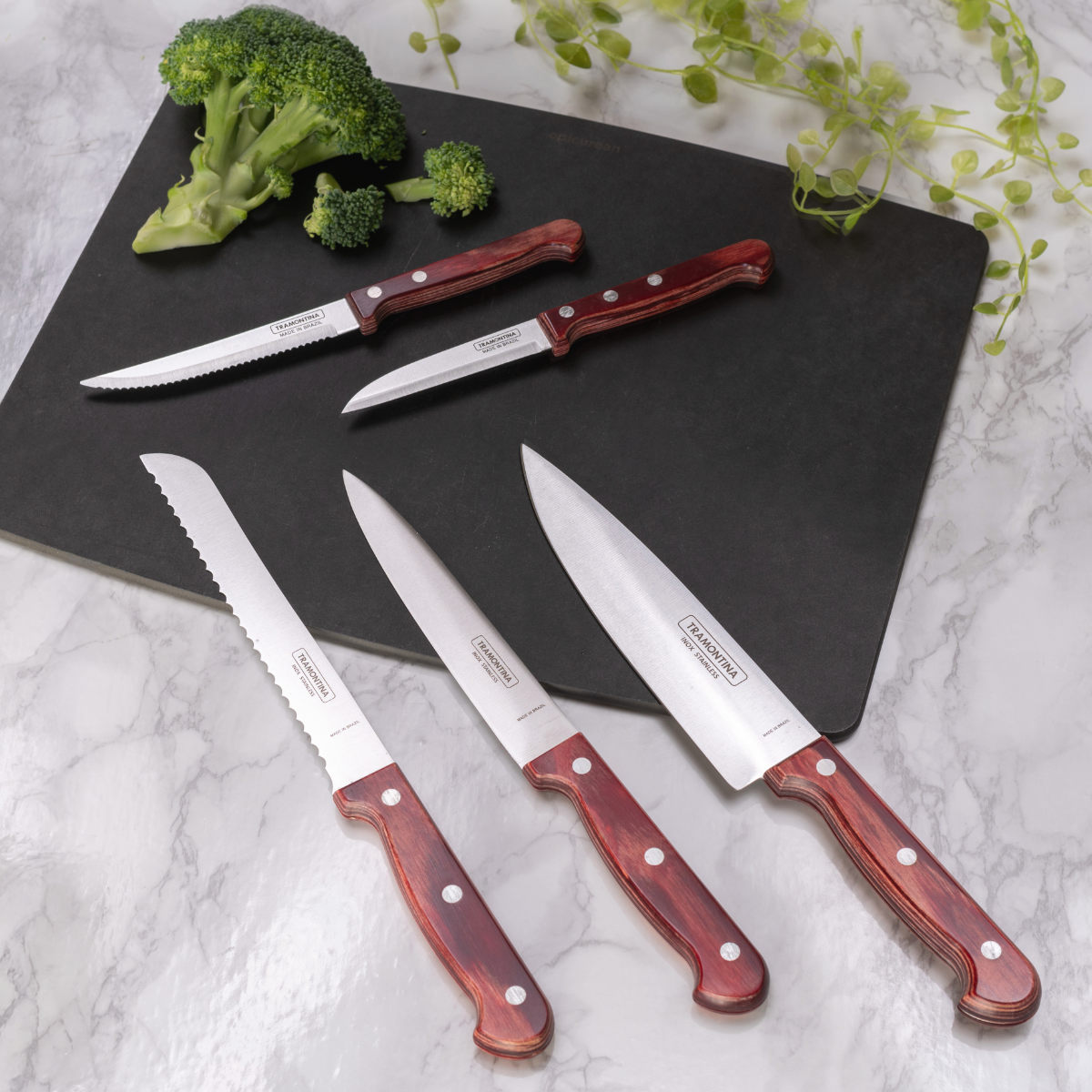 TRAMONTINA（トラモンティーナ） 包丁 5点セット 木製ストッカー付き
