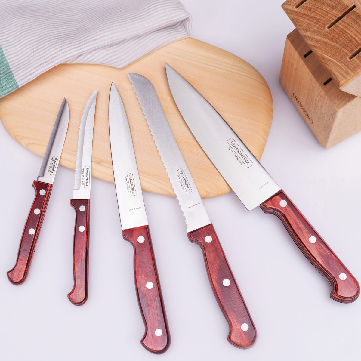 TRAMONTINA（トラモンティーナ） 包丁 5点セット 木製ストッカー付き