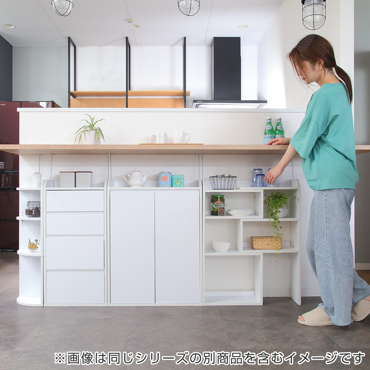 カウンター下収納 幅60cm キャビネット 両開き 薄型 （ カウンター下
