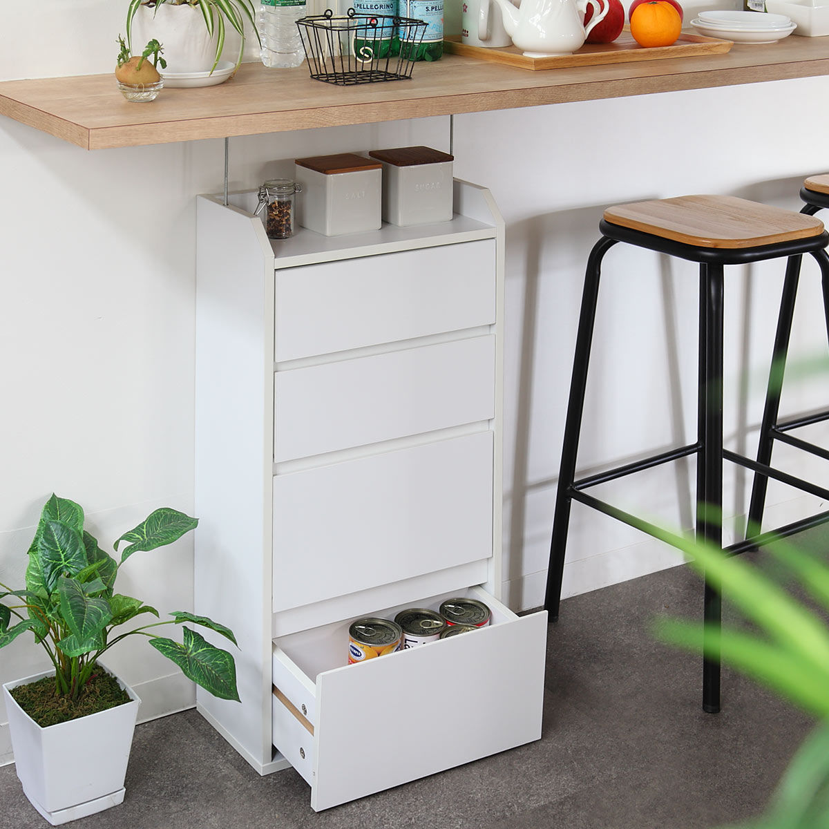 カウンター下収納 幅40cm チェスト 4段 薄型 （ カウンター下