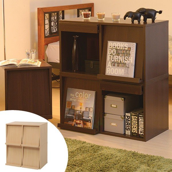 収納ボックス 木製 フラップ扉 スタッキングボックス 1段2列 幅72cm