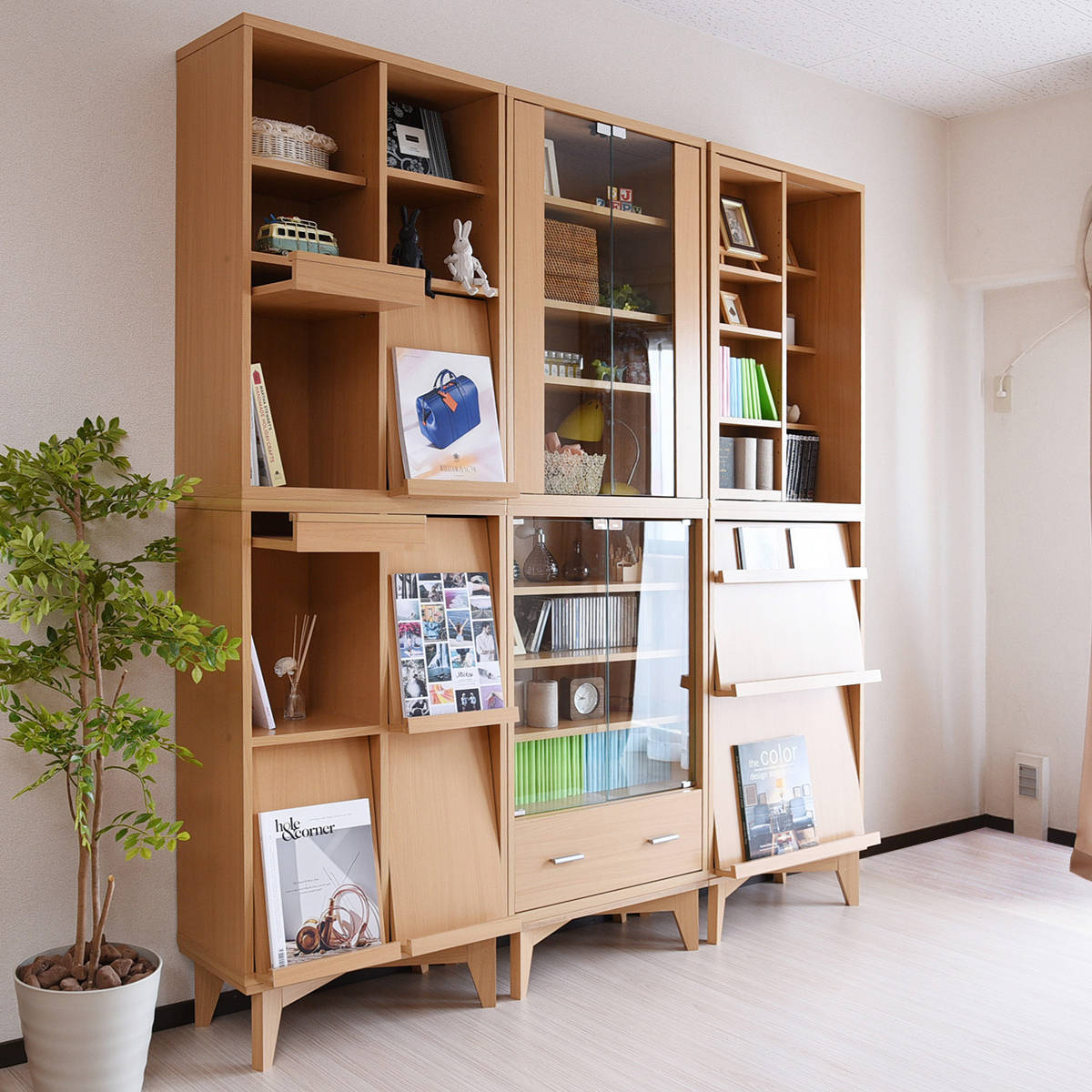 ディスプレイラックタイプ 書棚 ディスプレイラック フラップ 4枚扉 幅60cm ボックスラックシリーズ