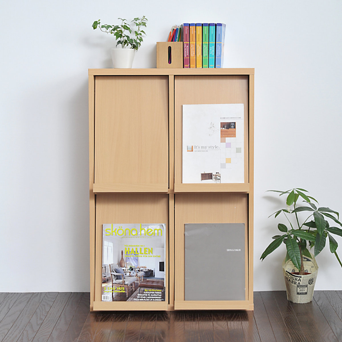 ディスプレイラック フラップ 4枚扉 幅60cm ボックスラックシリーズ