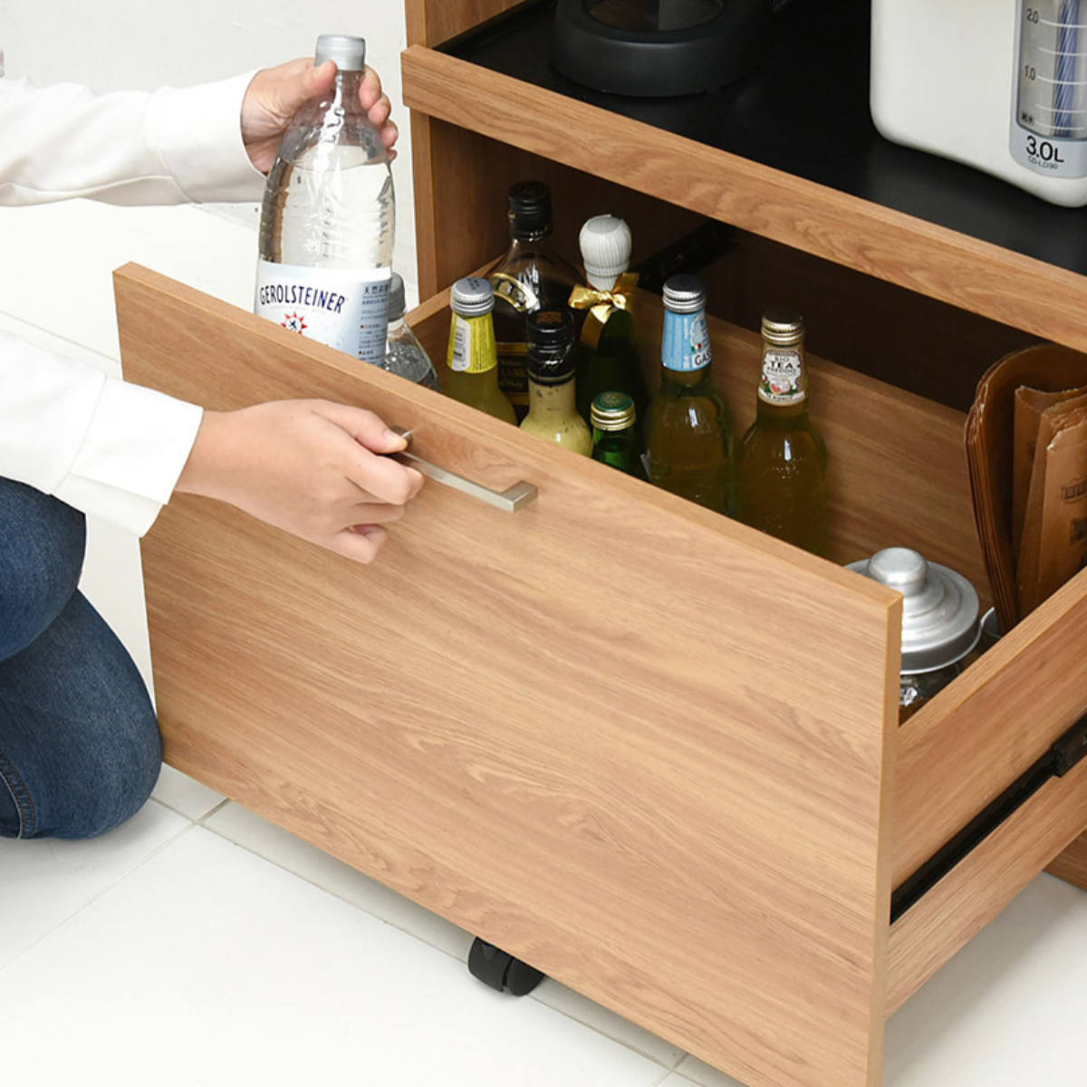 キッチンラック 幅90cm ストッカー 北欧風 家電収納 キャスター付