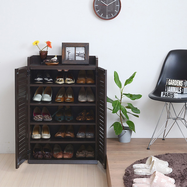 下駄箱 木製 ルーバー 幅60cm 高さ90cm 5段 組立品 （ シューズラック