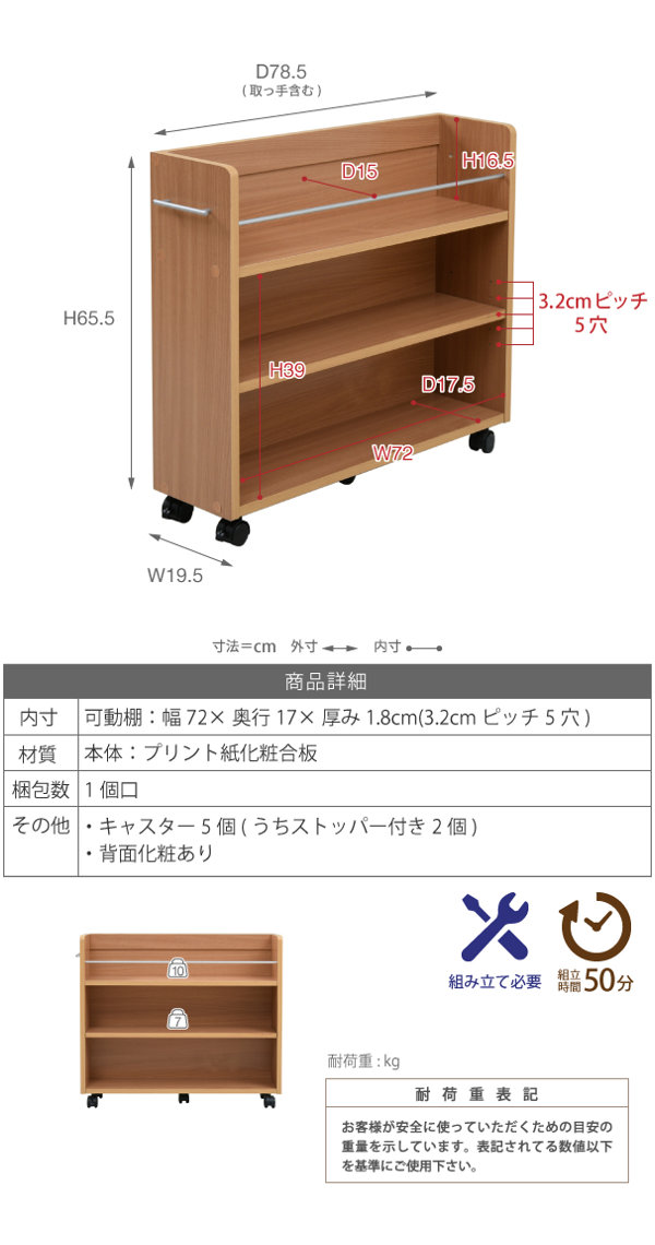 押入れ 収納ラック キャスター付 本棚 2台セット スリム 奥行78cm （ 押入れ収納 収納 ラック 棚 押し入れ ） | JK-PLAN | 07