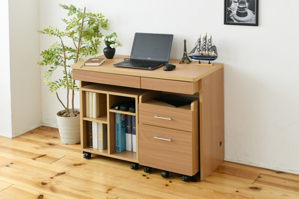 デスク 3点セット 幅100cm 収納 チェスト ラック ワゴン 木目調