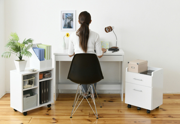 デスク 3点セット 幅100cm 収納 チェスト ラック ワゴン 木目調