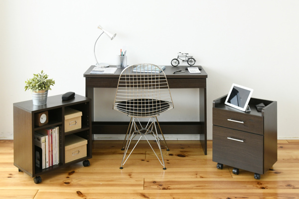 デスク 3点セット 幅100cm 収納 チェスト ラック ワゴン 木目調