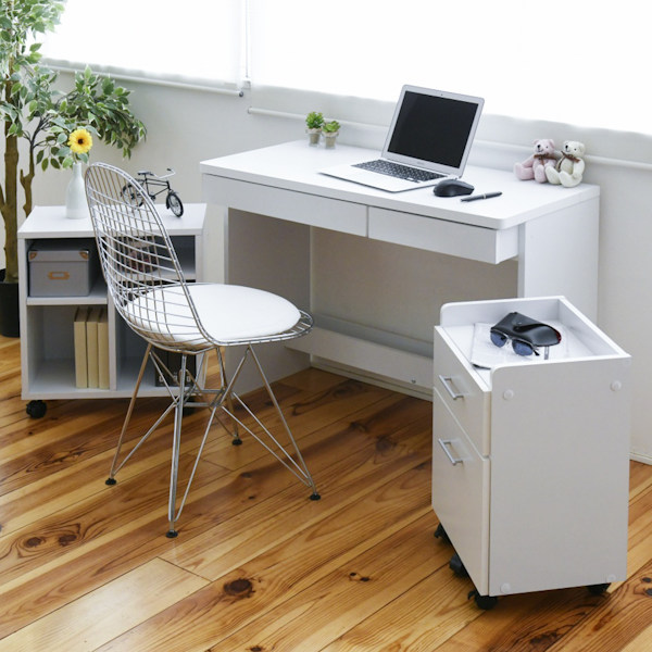 デスク 3点セット 幅100cm 収納 チェスト ラック ワゴン 木目調