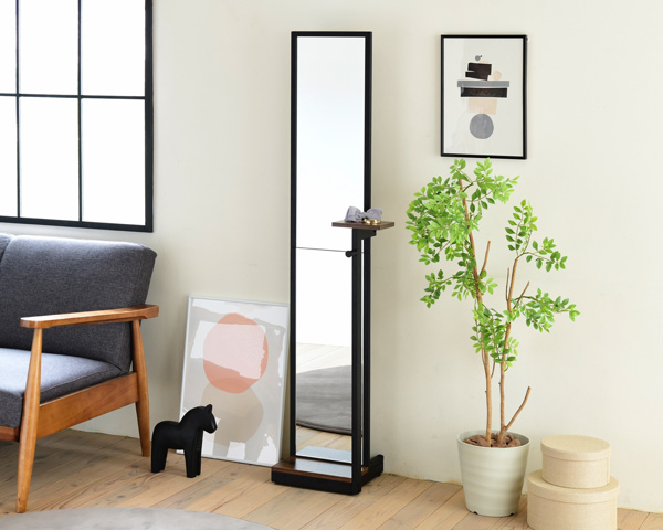 スタンドミラー 高さ160cm ELVIS ミラー 全身鏡 小物置き フック付 鏡