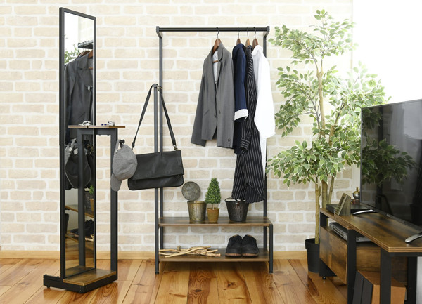 スタンドミラー 高さ160cm ELVIS ミラー 全身鏡 小物置き フック付 鏡