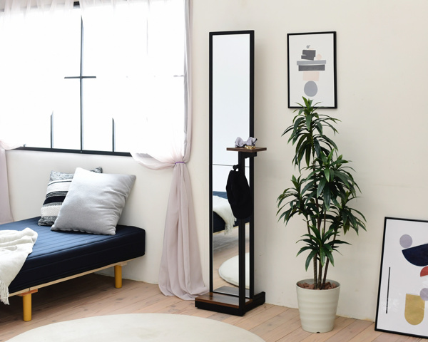 スタンドミラー 高さ160cm ELVIS ミラー 全身鏡 小物置き フック付 鏡