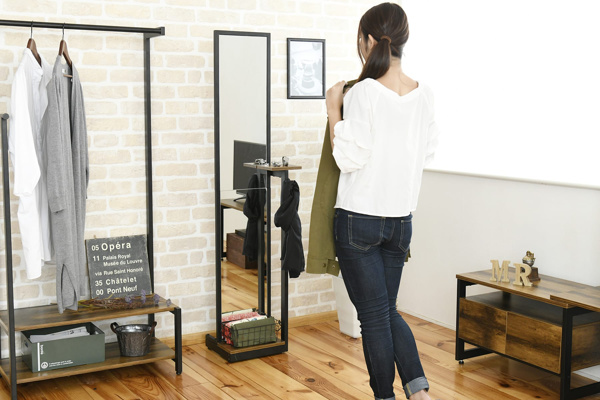 スタンドミラー 高さ160cm ELVIS ミラー 全身鏡 小物置き フック付 鏡