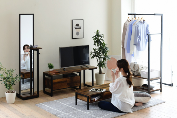 ハンガーラック 棚付 インダストリアル調 ELVIS 約幅76cm （ ラック