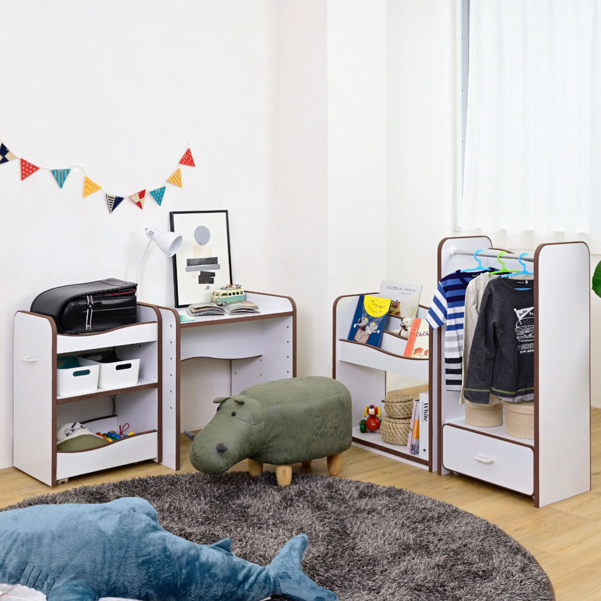 キッズハンガーラック 引出し収納付 エッジソフト 幅48cm （ ハンガー