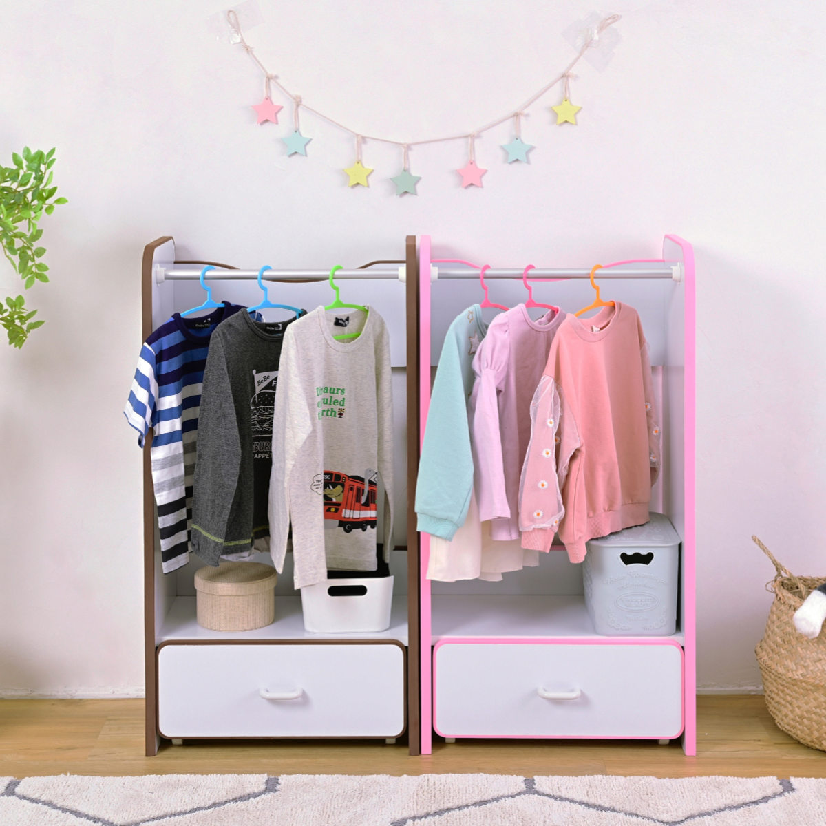 キッズハンガーラック 引出し収納付 エッジソフト 幅48cm （ ハンガー