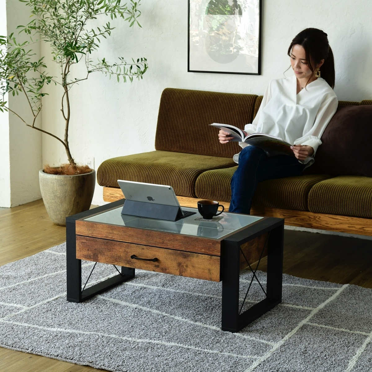 ローテーブル 幅75.5cm コレクションテーブル レトロ調 ブルックリン