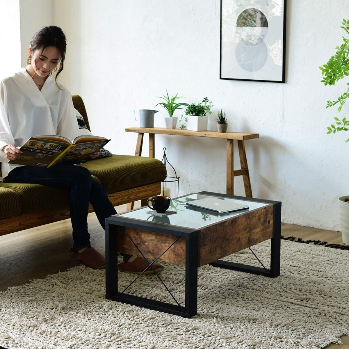 ローテーブル 幅75.5cm コレクションテーブル レトロ調 ブルックリン