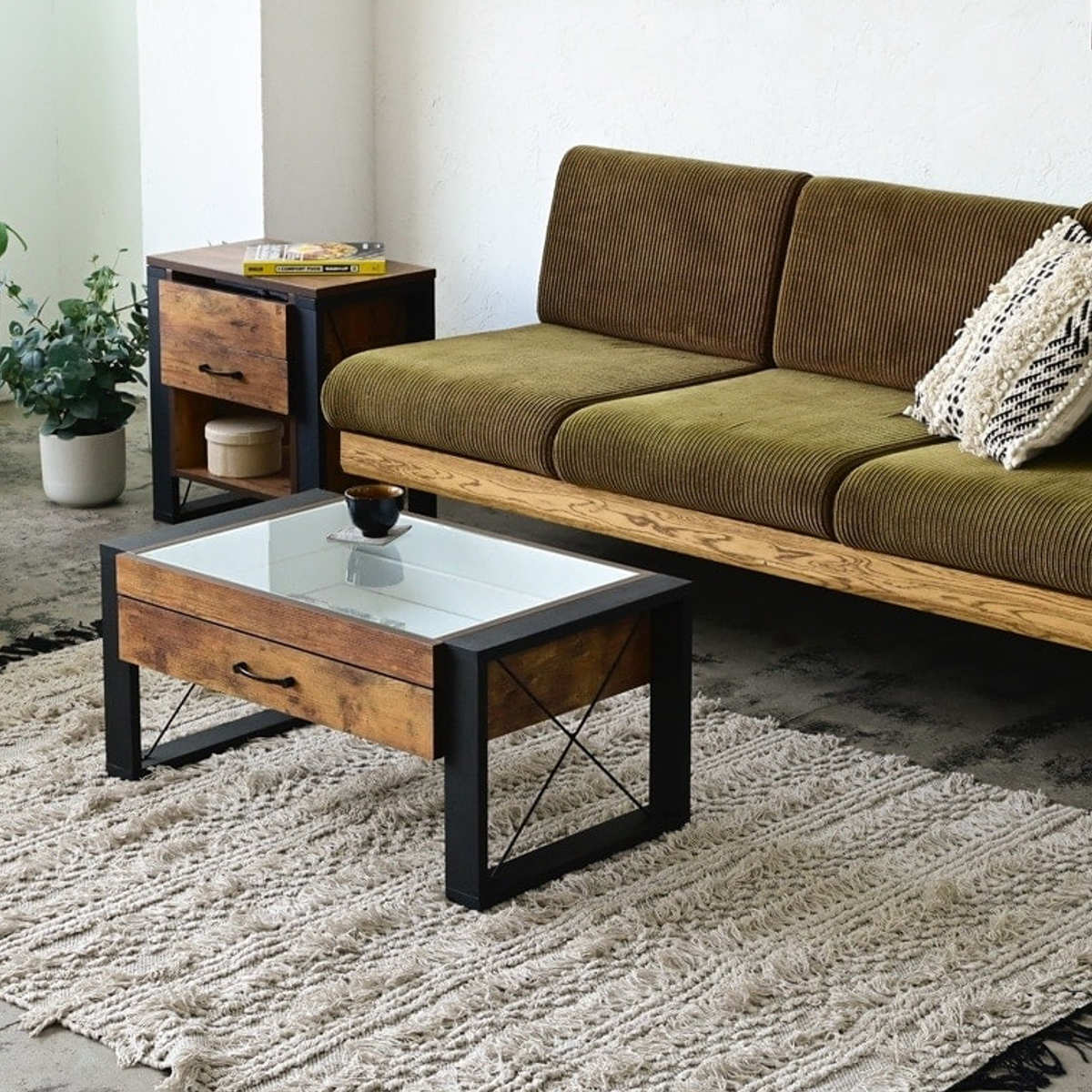 ローテーブル 幅75.5cm コレクションテーブル レトロ調 ブルックリン