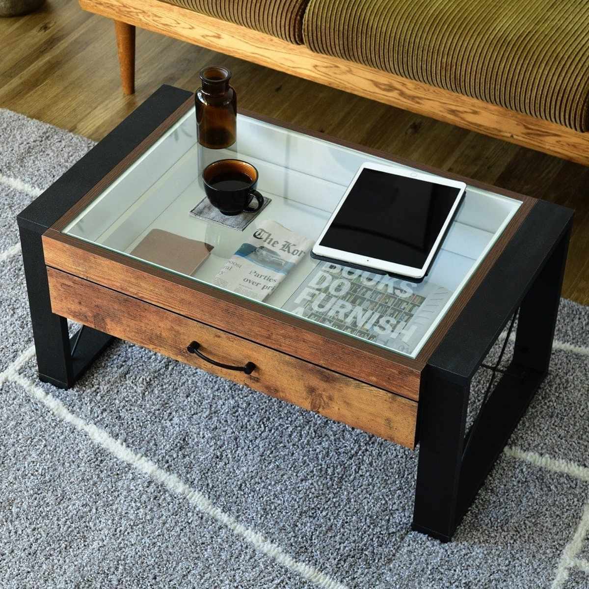 ローテーブル 幅75.5cm コレクションテーブル レトロ調 ブルックリン