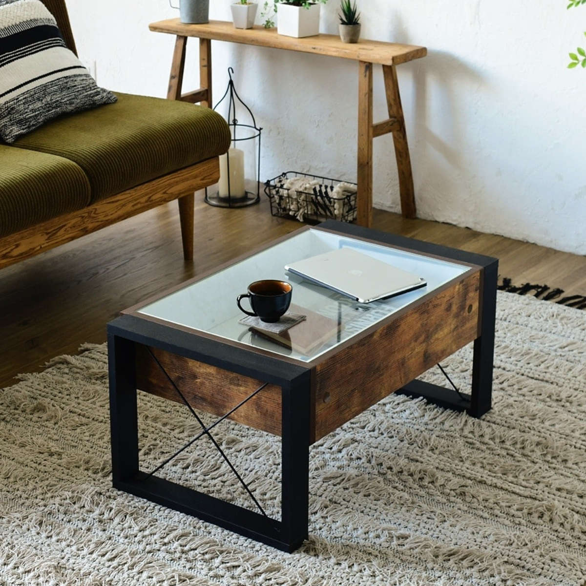 ローテーブル 幅75.5cm コレクションテーブル レトロ調 ブルックリン