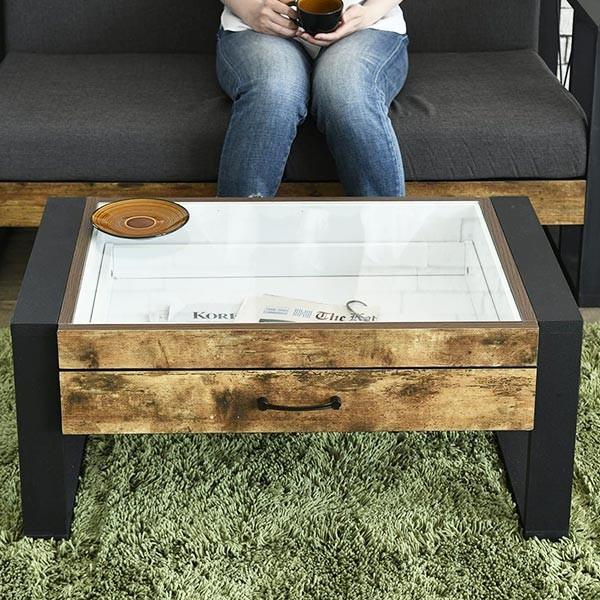 ローテーブル 幅75.5cm コレクションテーブル レトロ調 ブルックリン