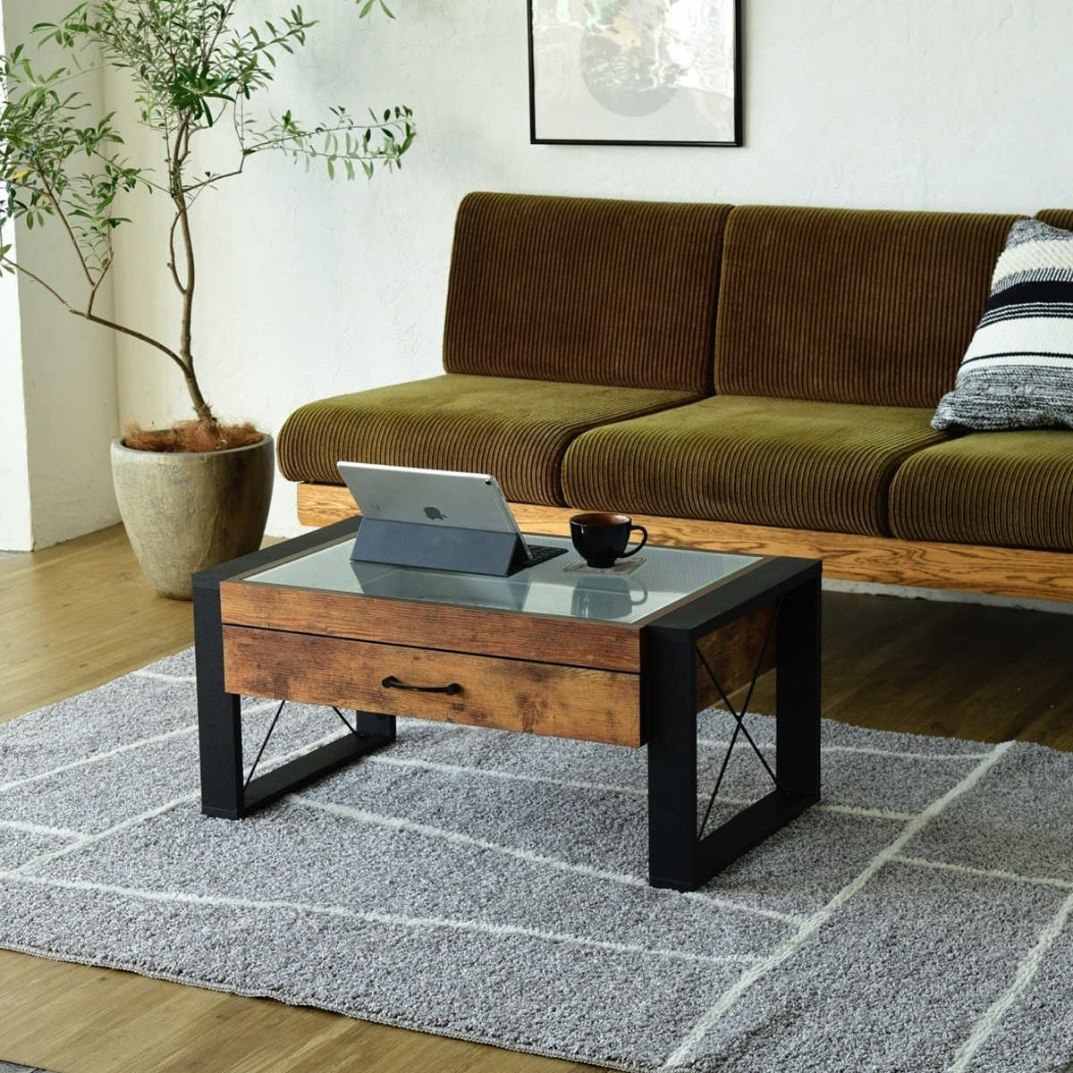 ローテーブル 幅75.5cm コレクションテーブル レトロ調 ブルックリン