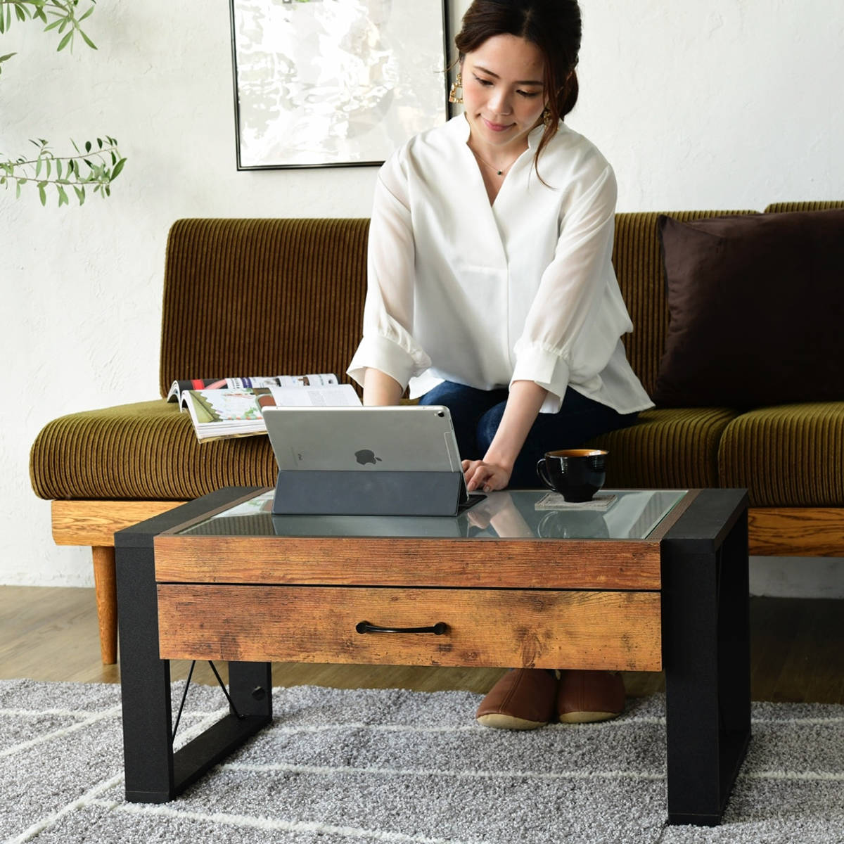 ローテーブル 幅75.5cm コレクションテーブル レトロ調 ブルックリン