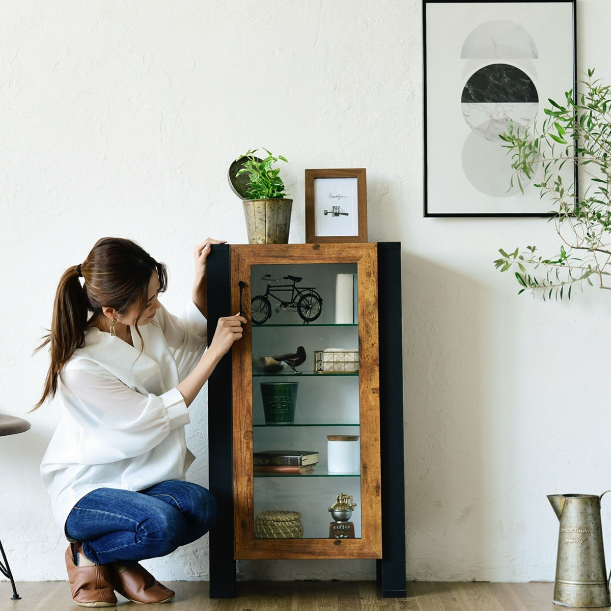 キャビネット 幅50.5cm コレクションケース レトロ調 ブルックリン