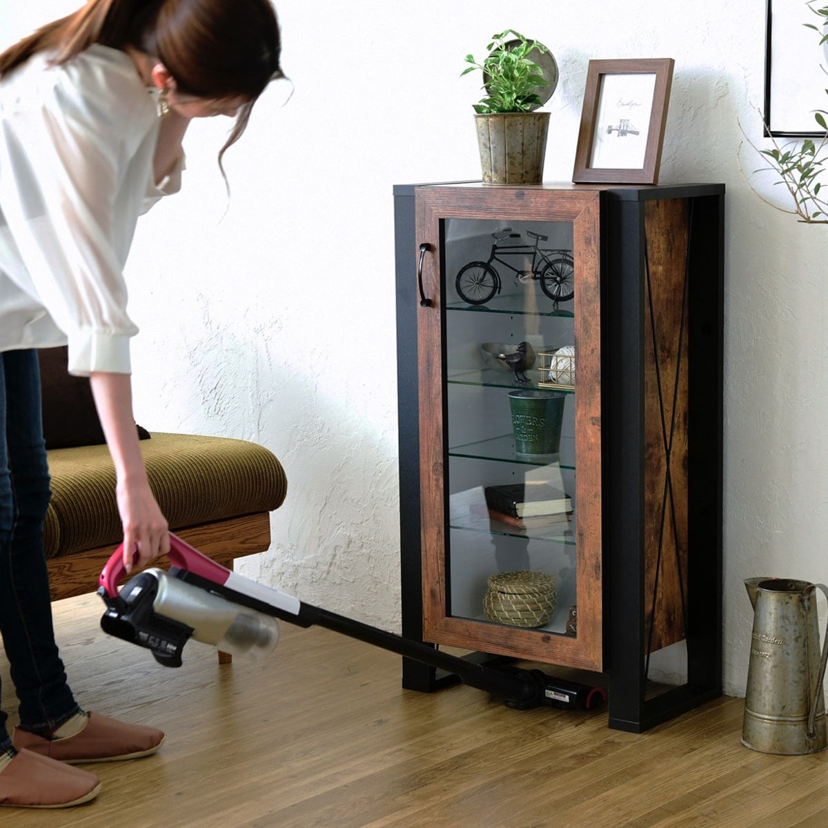 キャビネット 幅50.5cm コレクションケース レトロ調 ブルックリン