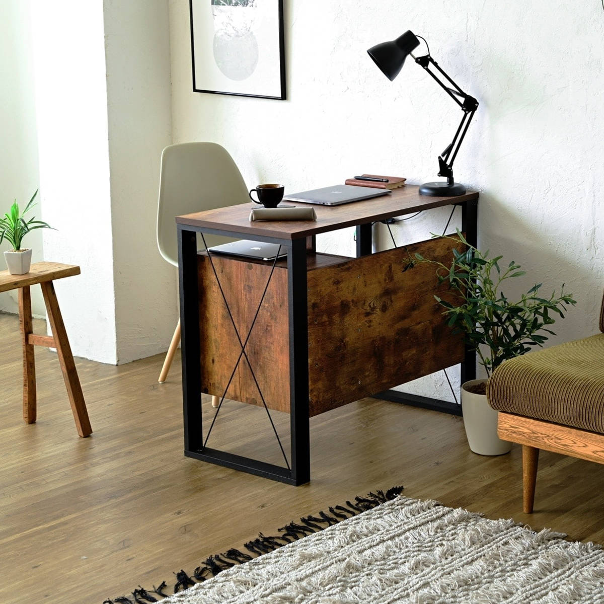 デスク 幅90cm 引出し付 レトロ調 ブルックリンスタイル （ 机 PC