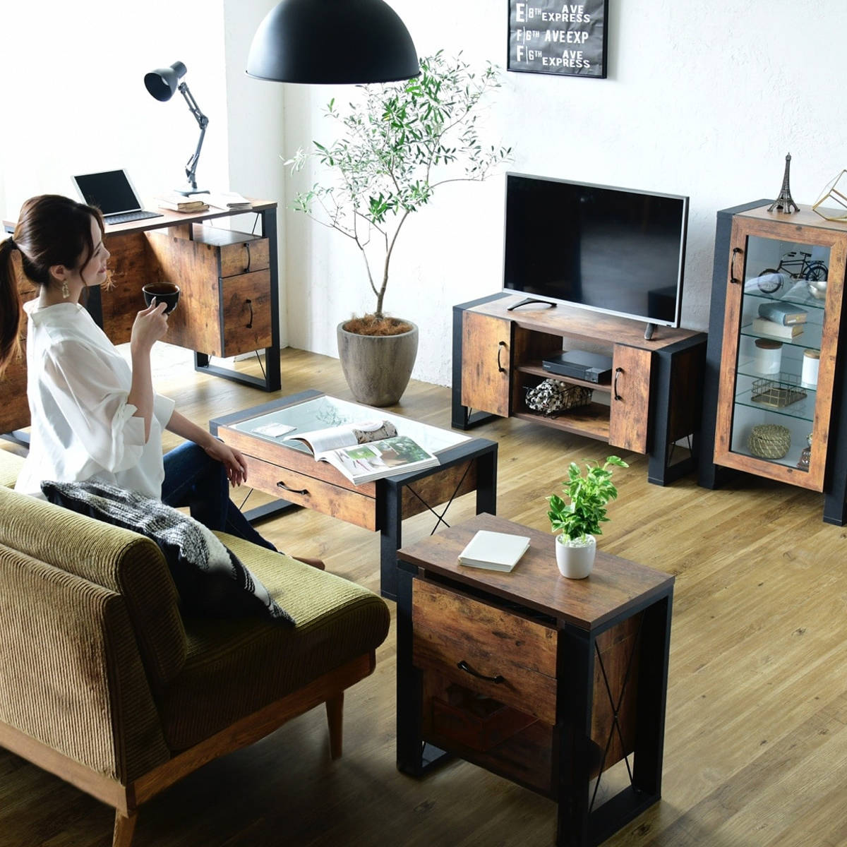 テレビ台 幅90cm ローボード レトロ調 ブルックリンスタイル （ テレビ