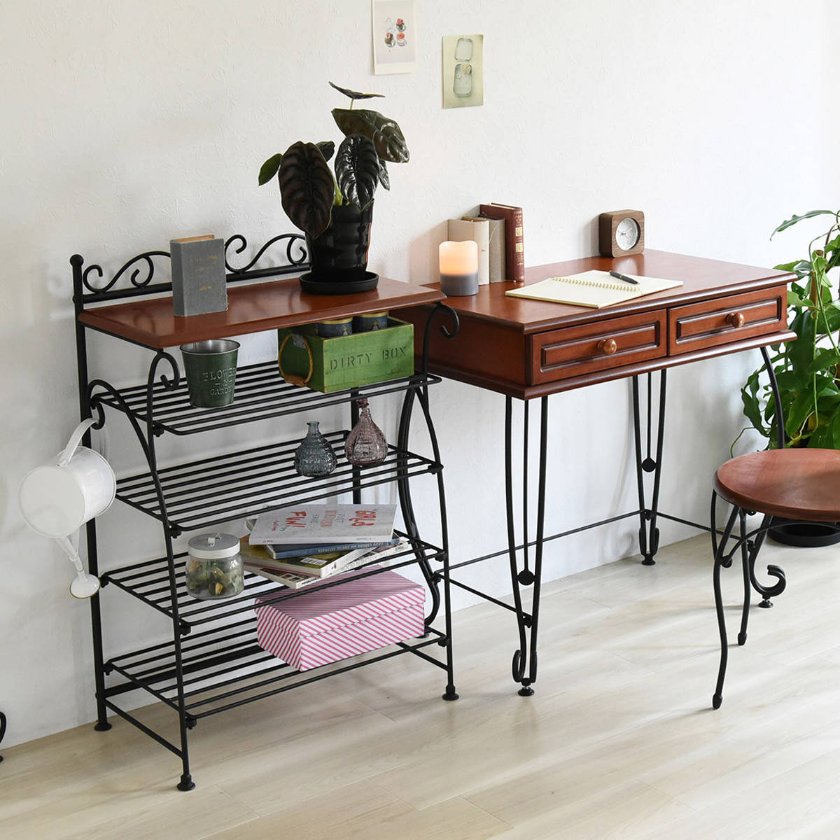 シューズラック 幅61.5cm 4段 ロートアイアン 姫系 （ 靴箱 洋風 靴