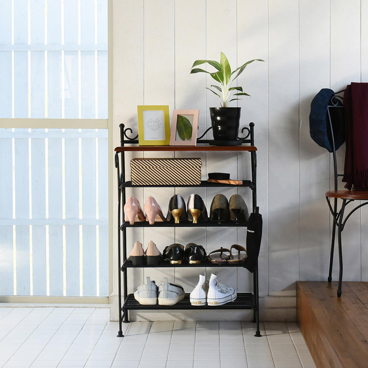シューズラック 幅61.5cm 4段 ロートアイアン 姫系 （ 靴箱 洋風 靴