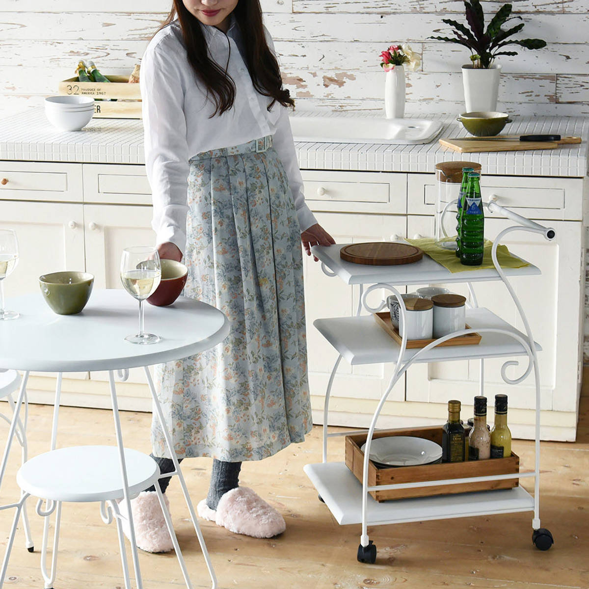 キッチンワゴン 幅41.5cm キャスター付 ロートアイアン 姫系 （ ワゴン