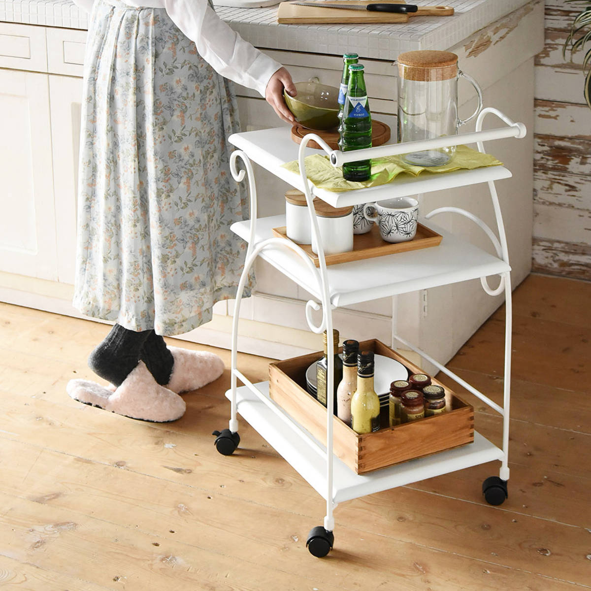 キッチンワゴン 幅41.5cm キャスター付 ロートアイアン 姫系 （ ワゴン