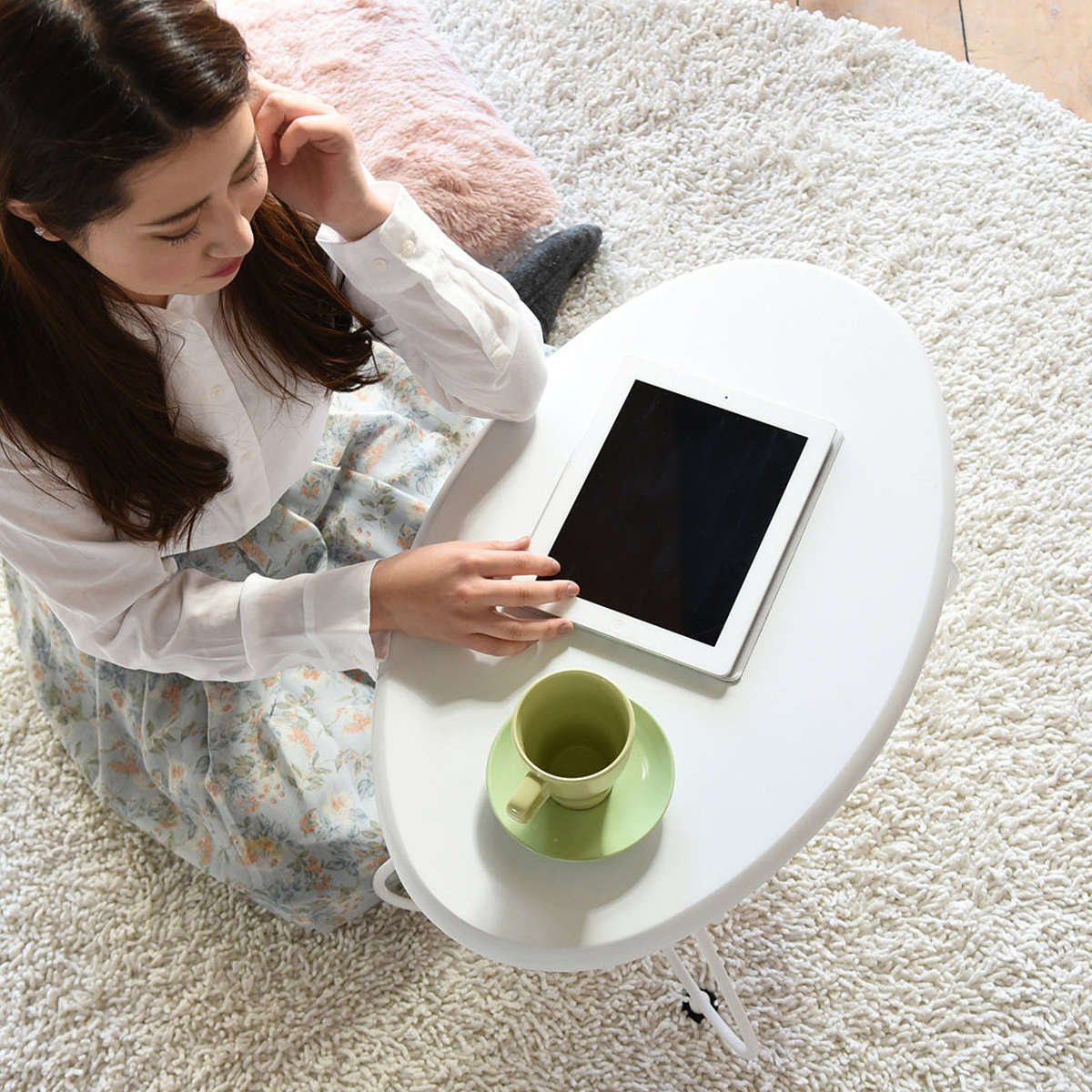 ローテーブル 幅65cm オーバル型 ロートアイアン 姫系 （ センター