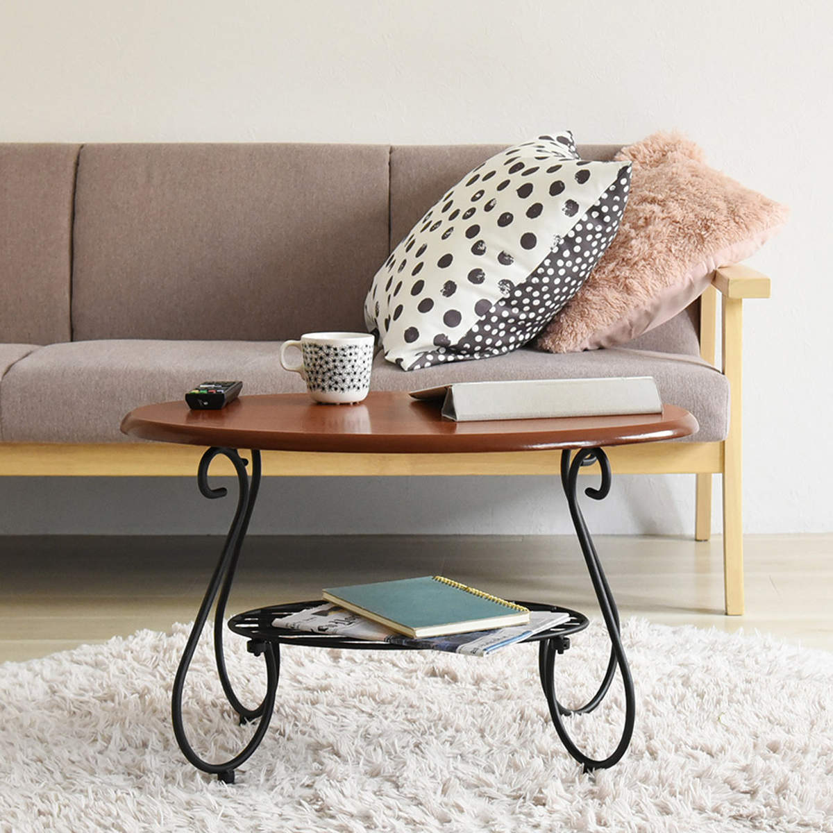 ローテーブル 幅65cm オーバル型 ロートアイアン 姫系 （ センター