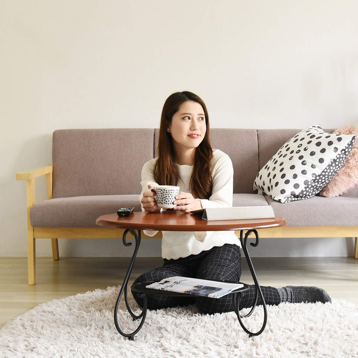 ローテーブル 幅65cm オーバル型 ロートアイアン 姫系 （ センター