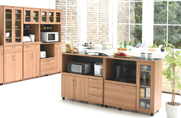 キッチンラック 幅90cm ストッカー 北欧風 家電収納 キャスター付