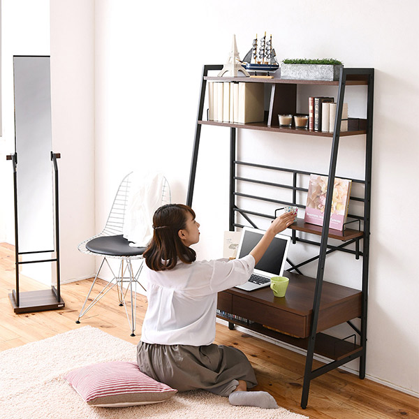 JKプラン 2WAY パソコンデスク 上部収納 木製 本棚付き ワーキング