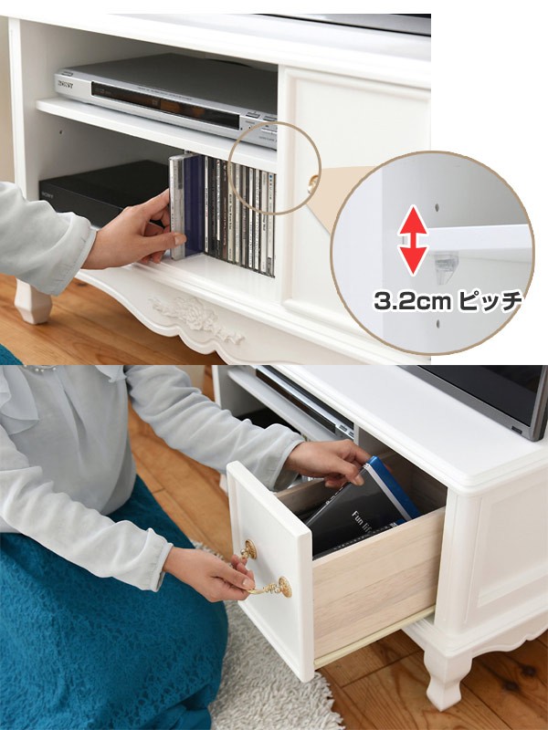 キャッツプリンセスduo テレビ台 猫足 アンティーク調 天然木脚 幅60 テレビ台 ローボード 引出し付 姫系 キャッツプリンセスduo 幅