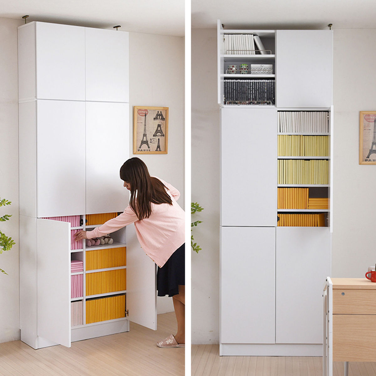 JK-PLAN（ジェイケイ・プラン） 本棚 上置き棚セット 扉付き 幅81cm 高