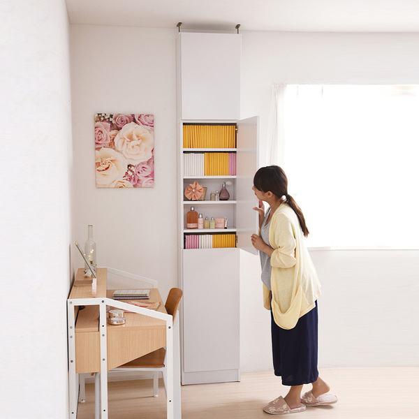 本棚 幅41.5cm 上置きセット 1cmピッチ ブックシェルフ スリム 薄型 扉