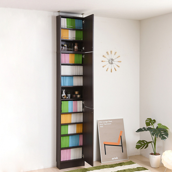 本棚 幅41.5cm 上置きセット 1cmピッチ ブックシェルフ スリム 薄型 扉