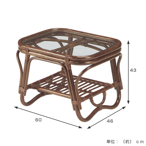 アンティーク　バリ家具　ガラステーブル　籐家具　ラタン　ヴィンテージ ラタンガラス テーブル 40cm幅 ガラステーブル サイドテーブル